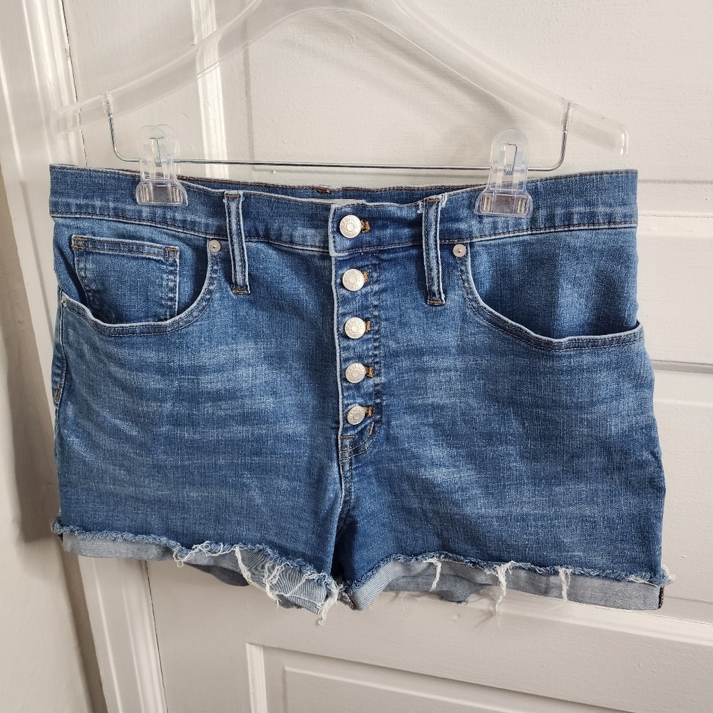 Madewell High Rise Denim Shorts 31 Raw Hem Button Fly